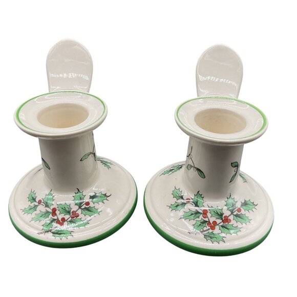 Spode Christmas Tree Candle Holders Pair Ceramic England 2.5"H x 3.5"W S3324C - Picture 4 of 7